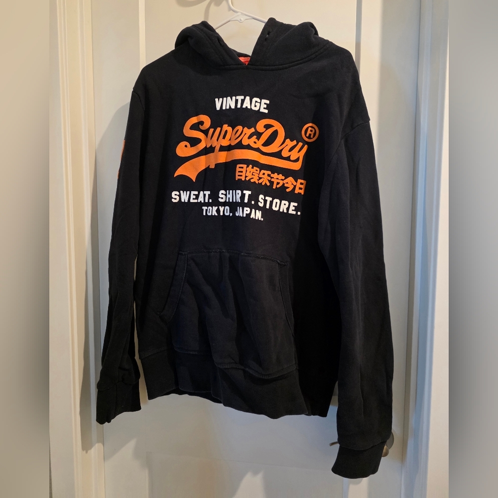 Superdry Vintage Black Hoodie with Orange Logo